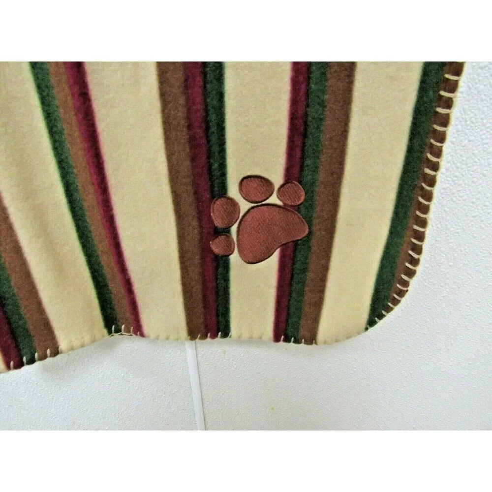 Pet Medium Brown Paw Pet Cat Dog Fleece Soft 29x39 Blanket Earth Tone Stripped